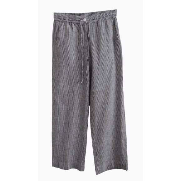 Talbots Pants Linen Blend Gray & White Ticking Striped Wide Leg Ankle 4 NEW - Picture 1 of 6